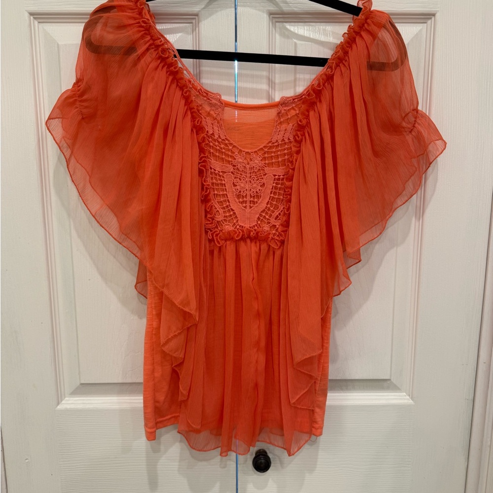 Cecico Orange Sleeveless Ruffled Embellished Blouse